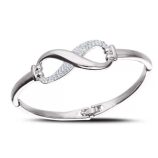 Infinity Symbol Bangle Bracelet White Gold Plated With CZ Stones