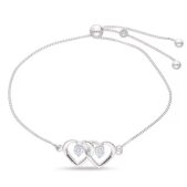 Personalised Silver Double Heart Cubic Zirconia Slider Bracelet