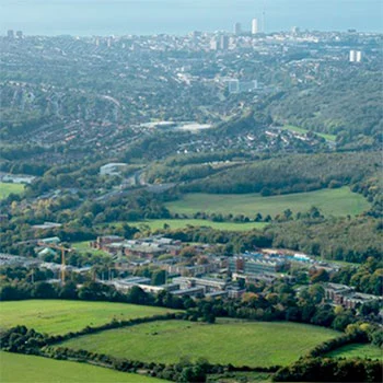 town and hills